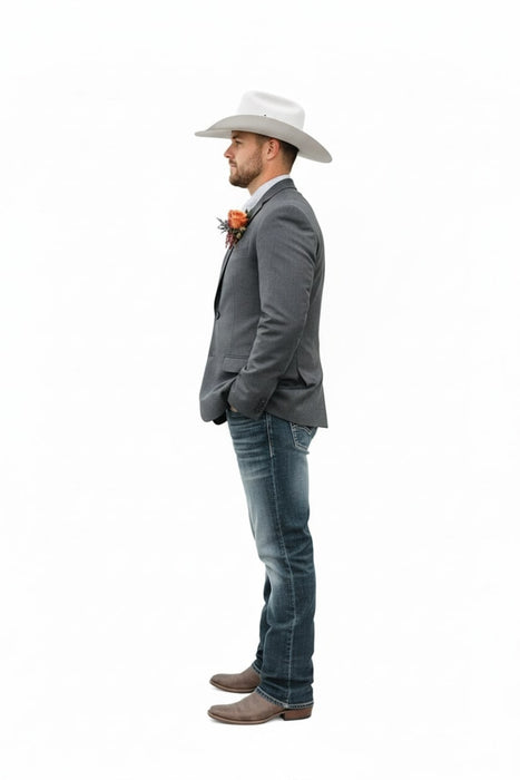 Mens Western Style Blazer – Classic Gray Cowboy Suit Jacket for Weddings, Country Events and Formal Wear in Grey Color