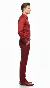 Men’s Red Satin Dress Shirt – Luxury Long Sleeve Formal Shirt for Parties, Weddings, and Business Wear