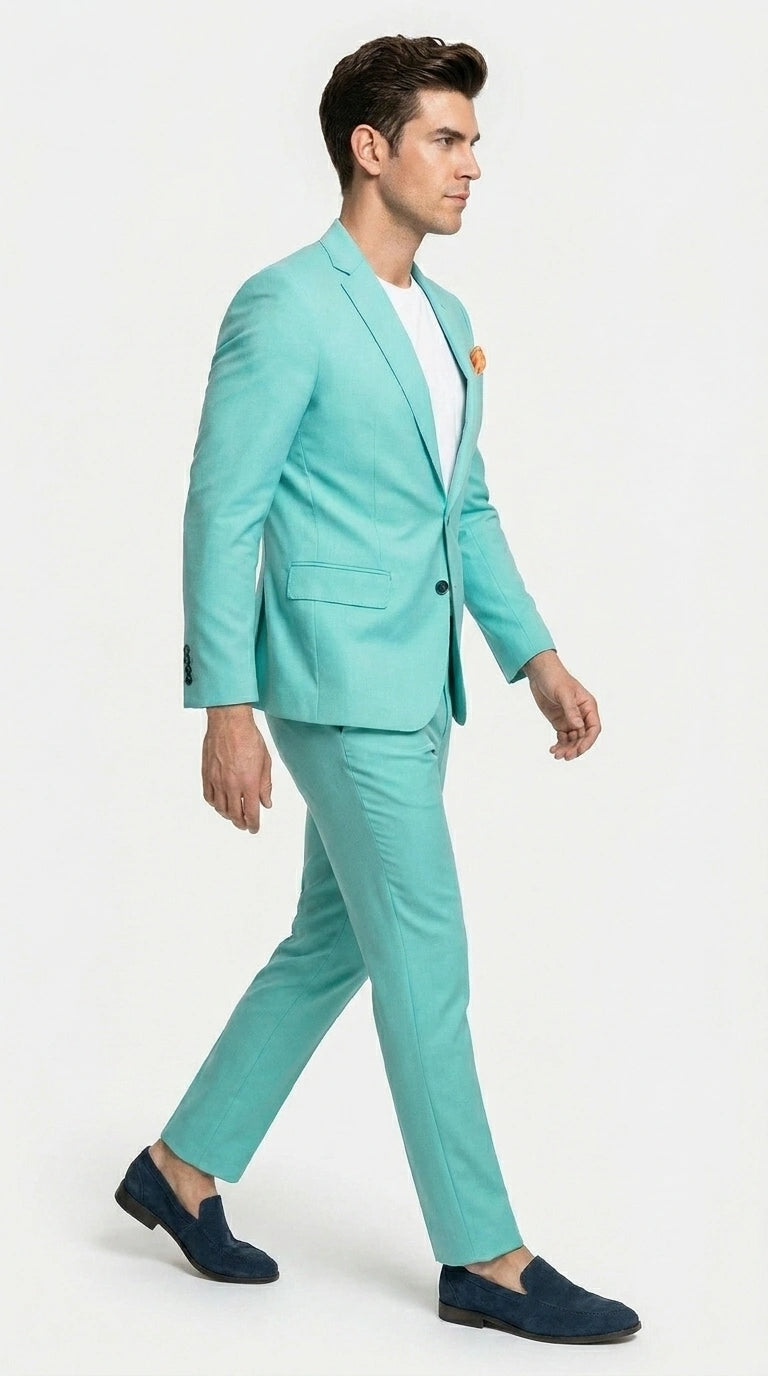 Men’s Turquoise 2 Piece Suit with Jacket and Pants, Formal Wedding Suit for Prom, Parties, Summer Events, and Special Occasions Modern Fit