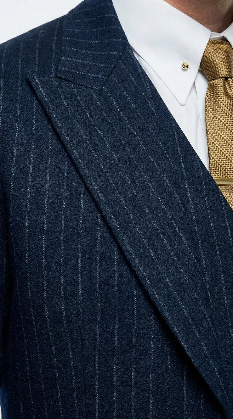 Men’s Navy Blue Pinstripe 3 Piece Suit, Thomas Shelby Inspired Vintage Formal Suit for Weddings, Parties, Prom, and Special Events Modern Fit