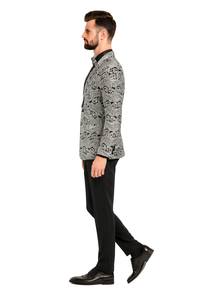 Men’s Black and Silver Paisley Tuxedo Jacket – Slim Fit Dinner Blazer with Matching Bow Tie with Black Pants $169
