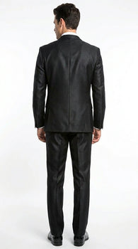 Men’s Black Shiny 3 Piece Tuxedo Groom Suit, Formal Vest Suit for Weddings, Prom, Black Tie Events, Black Lapel