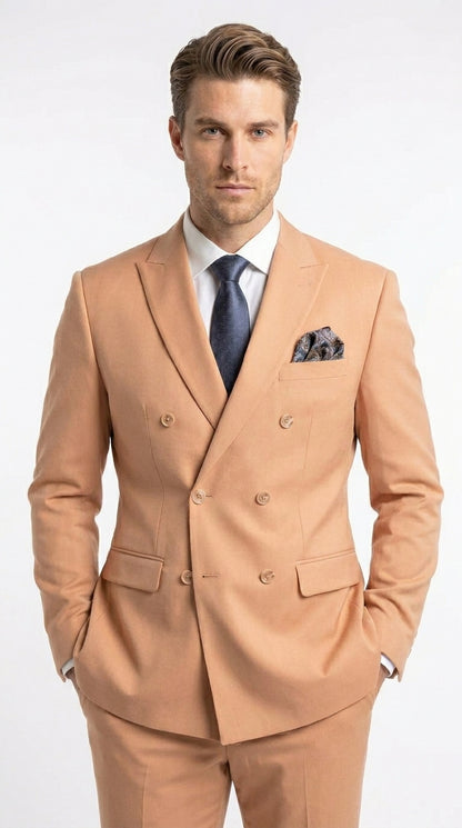 Men’s Peach Double Breasted Suit – Wedding & Prom Formal Suit Set, Classic Blazer and Pants Slim Fitted