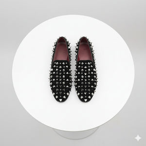Men’s Black Studded Loafers with Silver Spikes – Luxury Slip-On Dress Shoes for Parties and Formal Events
