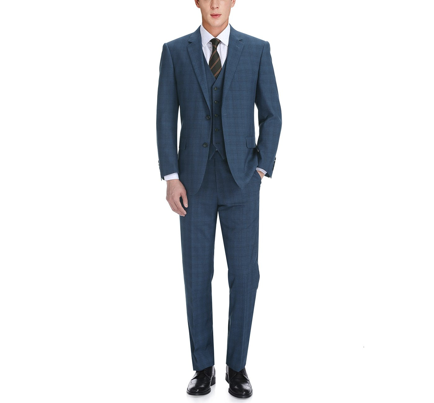 278-2 Men's 3-Piece Classic Fit Single Breasted Windowpane Suit - Image 2