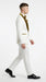 Men’s White Paisley 3 Piece With Vest Prom Tuxedo with Gold Velvet Shawl Lapel, Formal Wedding Suit Set