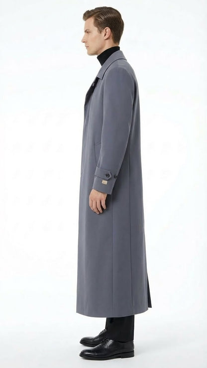 Men’s Full-Length Charcoal Grey Overcoat – Premium Microfiber Blend Long Dress Coat for Winter and Formal Wear in Gray Color