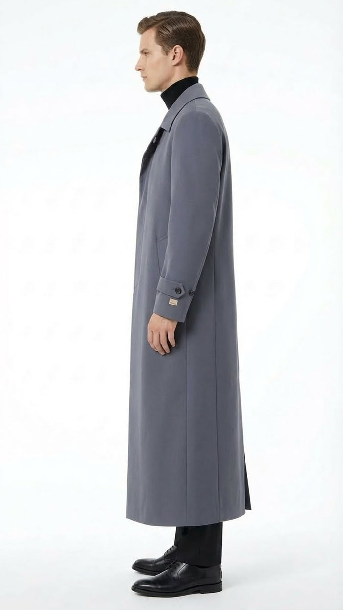 Men’s Full-Length Charcoal Grey Overcoat – Premium Microfiber Blend Long Dress Coat for Winter and Formal Wear in Gray Color