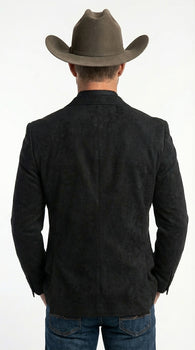 Men’s Black Suede Cowboy Blazer with Elbow Patch Sleeves – Black Western Style Suede Sport Coat for Casual and Smart Casual Wear