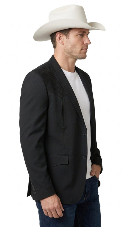 Men’s Black Western Blazer – Cowboy Sport Coat with Western Yoke Design