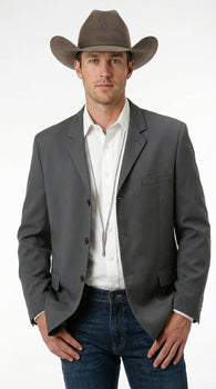 Mens Charcoal Grey Three Buttons Western Blazer – Classic Fit Cowboy Style Three Button Formal Dress Jacket