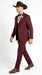 Men’s Burgundy Western Tuxedo Suit, 3 Piece Cowboy Formal Wedding Prom Suit with Satin Trim