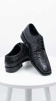 Men’s Los Altos Black Gator Belly Dress Shoes with Lace Up Front, Exotic Style Formal Shoes