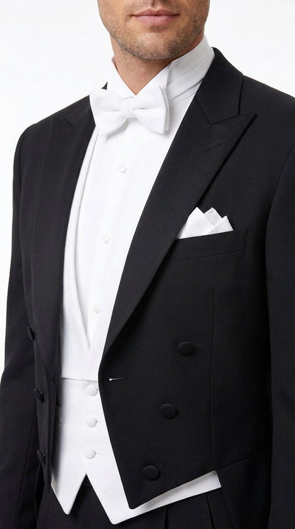 Men’s Black Victorian Tailcoat Tuxedo – 1800s 19th Century Edwardian Peak Lapel Formal Suit