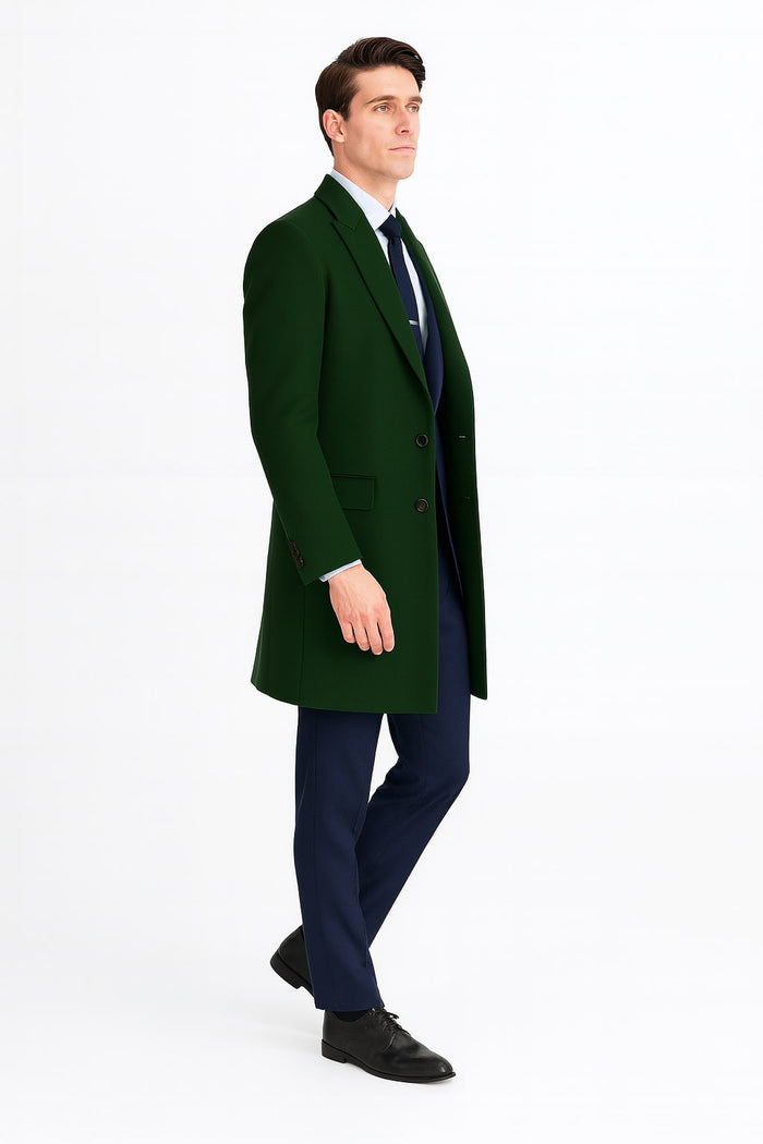 Mens Dark Green Wool Overcoat – Classic Long Coat for Formal and Casual Style - Image 3