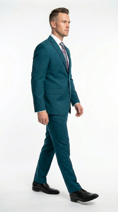 Discounted Sale Clearance Men's Two Buttons Dark Teal 2-piece suit Flat Front Pants