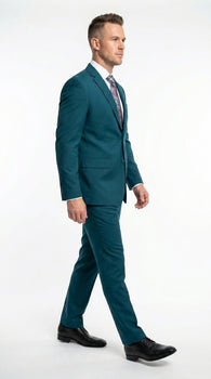 Discounted Sale Clearance Men's Two Buttons Dark Teal 2-piece suit Flat Front Pants