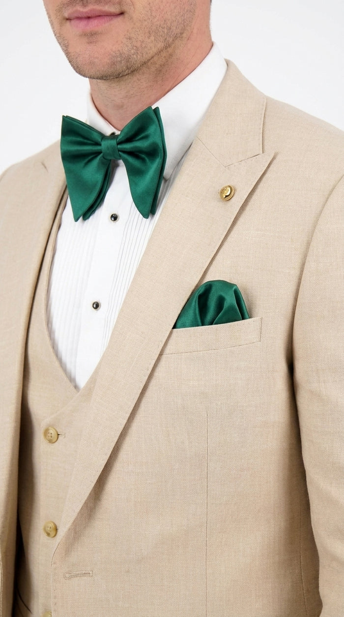 Men’s Khaki Tan 3-Piece Groomsmen Suit – Wedding Suit with Double-Breasted Vest and Pants Great Gatsby Style Gold buttons Modern Fit