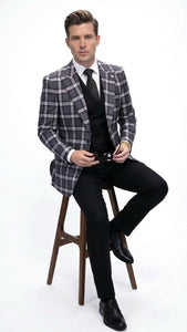 Men’s Big and Tall Charcoal Gray and Black Plaid Blazer – Grey Checker Windowpane Sport Coat