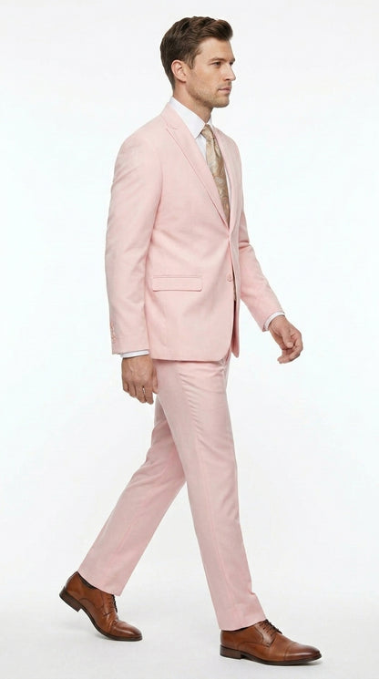 Men’s Light Pink 2 Piece Suit, Formal Dress Suit for Weddings, Prom, Parties, Summer Events Slim Fitted By Vitali Light Pink / 44 Long Jacket+38 Waist