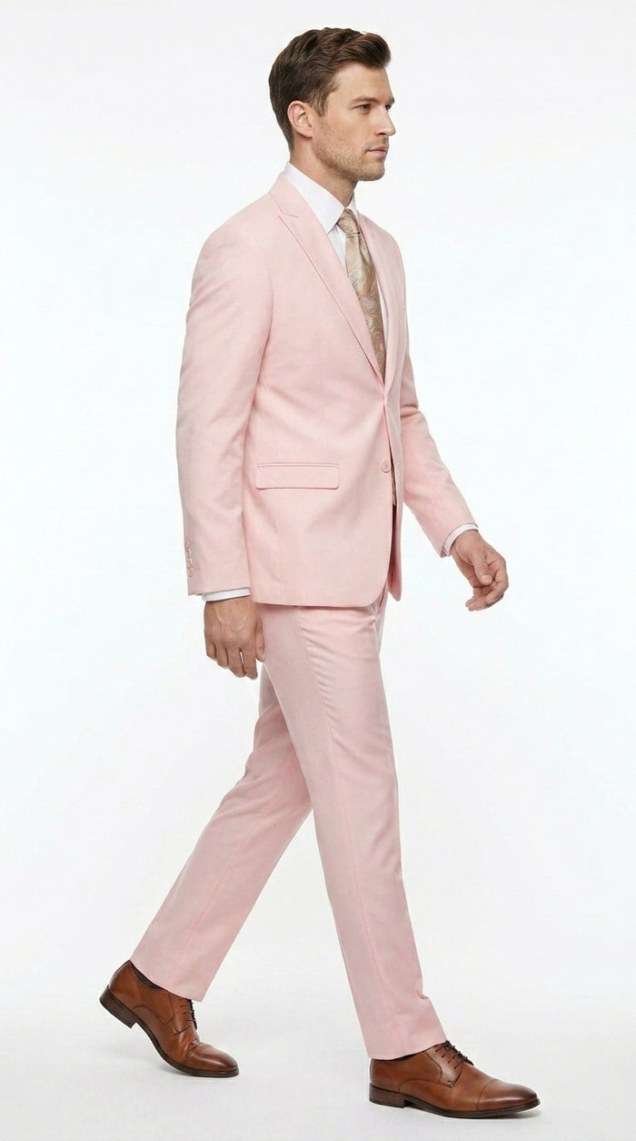 Men’s Light Pink 2 Piece Suit, Formal Dress Suit for Weddings, Prom, Parties, Summer Events Slim Fitted By Vitali