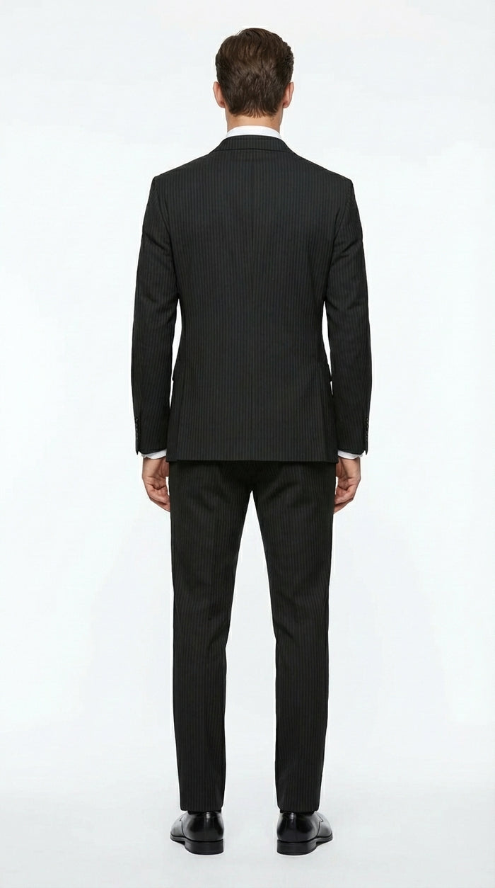 Vitali Mens Black Tone on Tone Shadow Stripe Vested Suit Set – 3 Piece Modern Fit Pinstripe Two Buttons Modern Fit