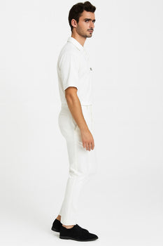 Men’s White Lace-Up Renaissance Shirt – Linen Fabric Short Sleeve Casual Pirate Peasant Top
