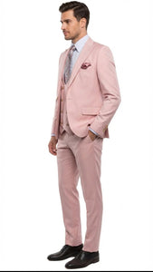 Men’s Blush Pink and Gold Three-Piece Suit – Tailored Fit Formal Wedding, Vested Suit By Rossiman