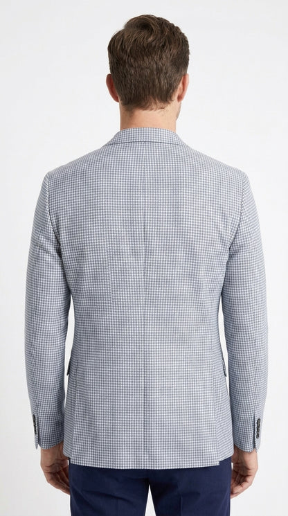 Men’s Light Blue Checkered Sport Coat – Two-Button Wedding, Business and Smart Casual Blazer