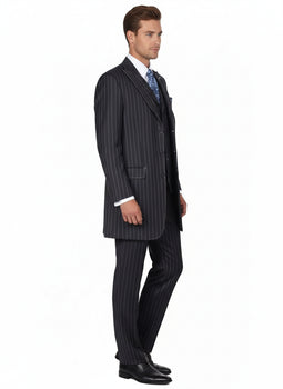 Men's Three Button Suits -  Navy Blue Pinstripe Three-Piece Suit – Classic Business and Formal Wear with Tailored Fit - Image 2