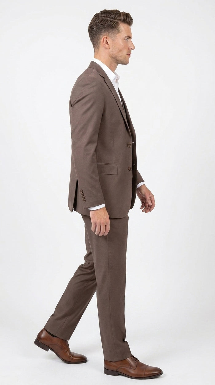 Men’s Zagarie Brand Light Brown Mocha 3-Piece Wool Suit – Modern Wedding, Business and Formal Suit with Pick Stitching Modern Fit