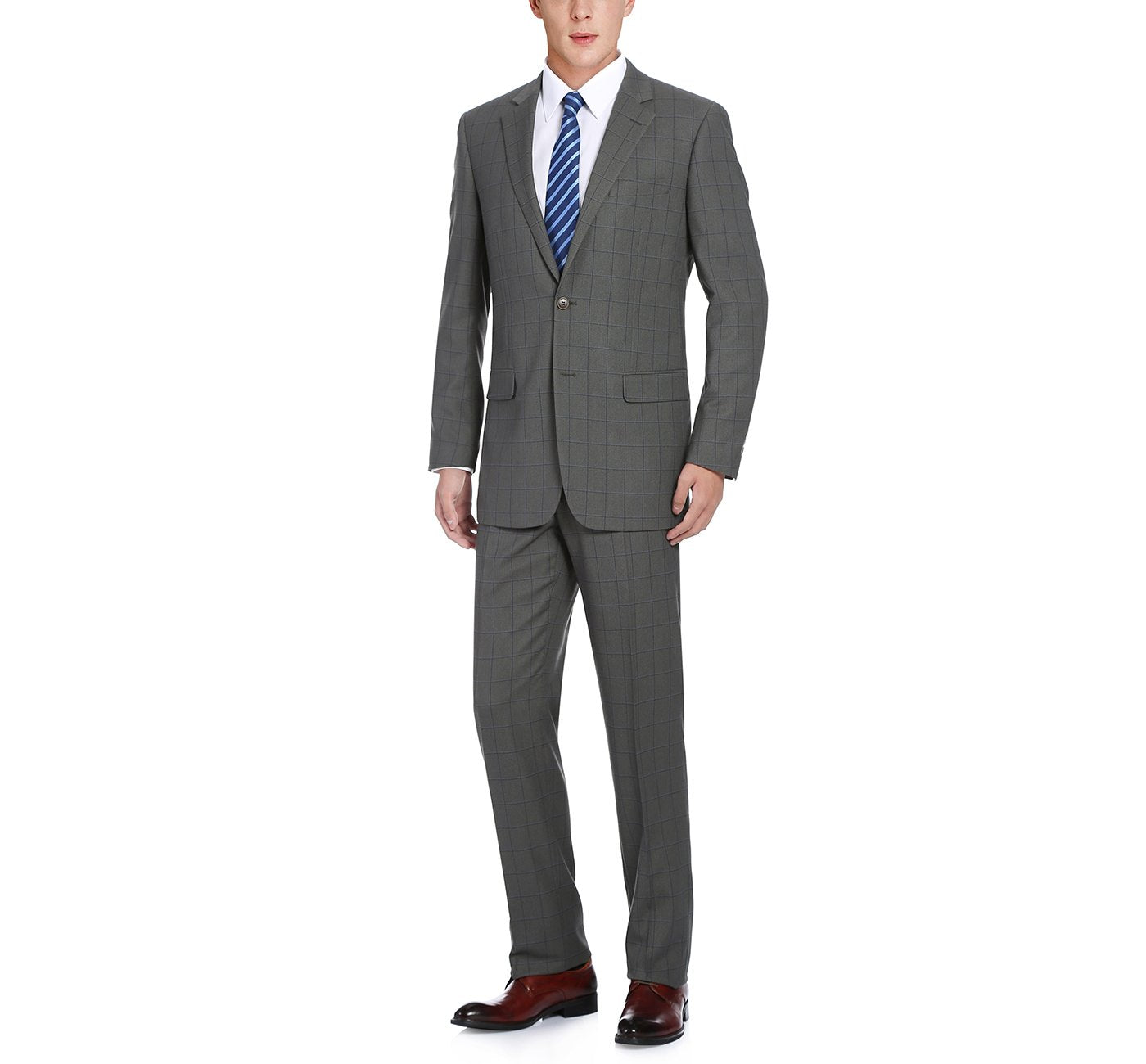 292-2 Men's Two Piece Classic Fit Windowpane Check Dress Suit - Image 2