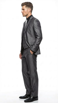 Mens Charcoal Gray Suit With Sheen -  | Shiny Texture Fabric Three Piece Wedding and Party Business - Image 10