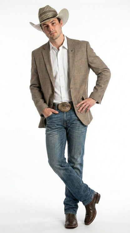 Men’s Dark Tan Taupe Light Brown Western Cowboy Blazer – Classic Country Style Jacket for Wedding, Casual Country Jacket Textured