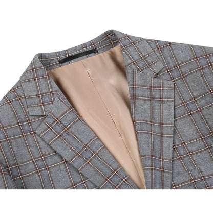 293-7 Men's Two Piece Slim Fit Stretch Windowpane Check Dress Suit - Image 3