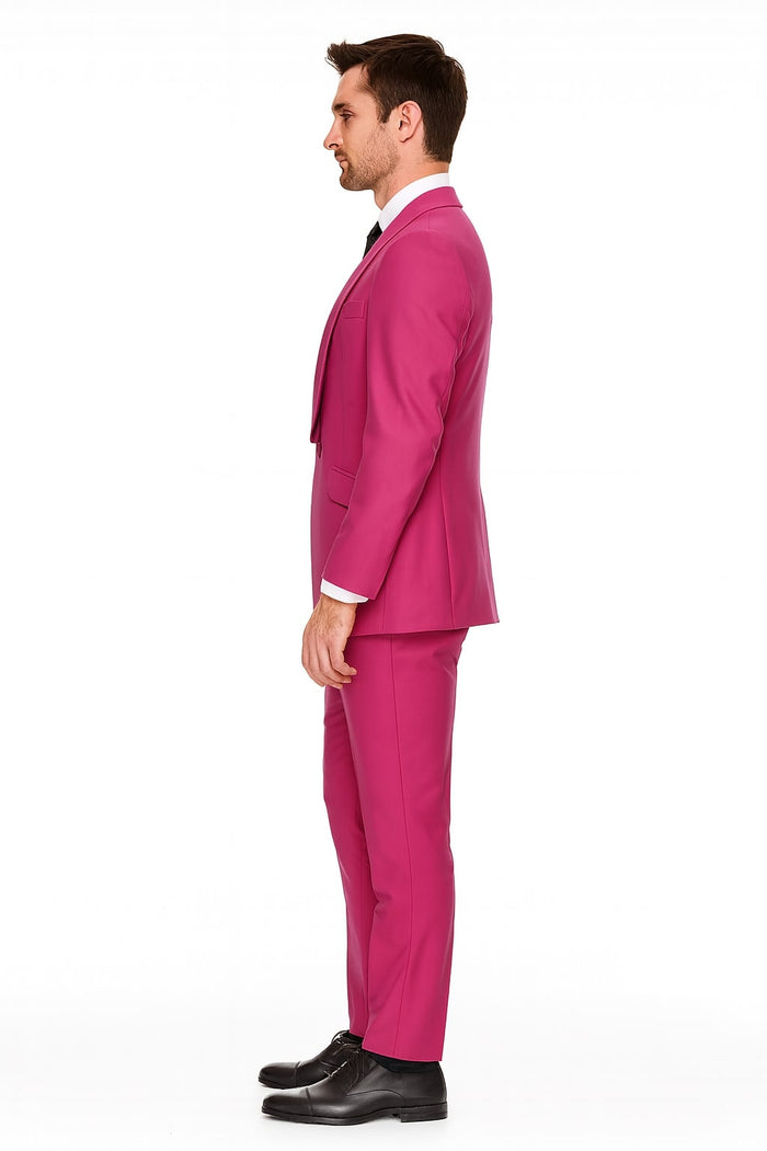 Mens Hot Pink Tuxedo Dinner Jacket + Pants with Shawl Lapel – Slim Fit 2-Piece Suit for Weddings, Proms Suit in Fuchsia Colors - Image 3