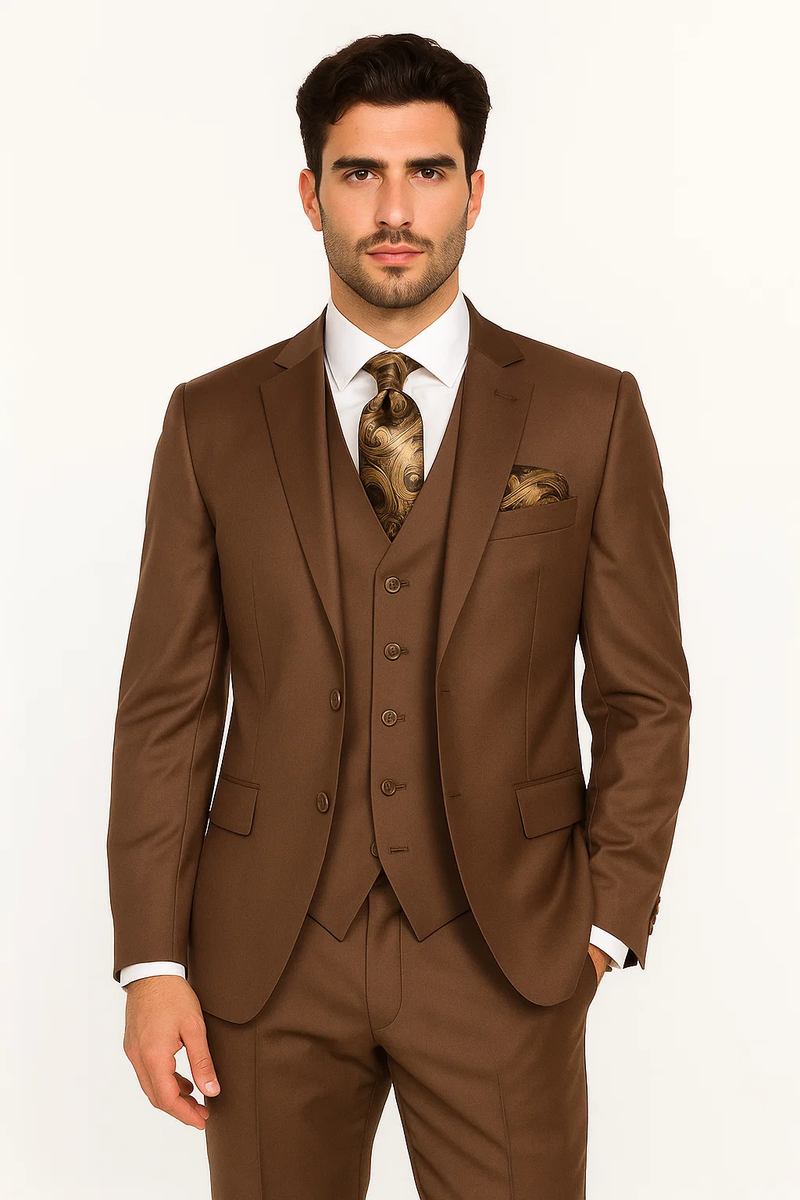 2 Button 3 Piece Mocca Modern Fit Suit Copper~Rust~Cognac Side
