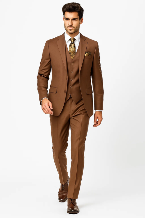 3 Piece Mocca Fitted Suit 