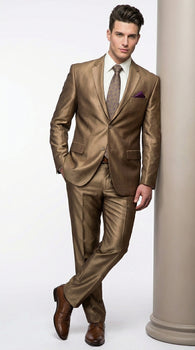 Mens Gold Brown Tan Beige Khaki Bronze Formal Suit – Luxury Metallic Finish Wedding and Prom Suit for Men