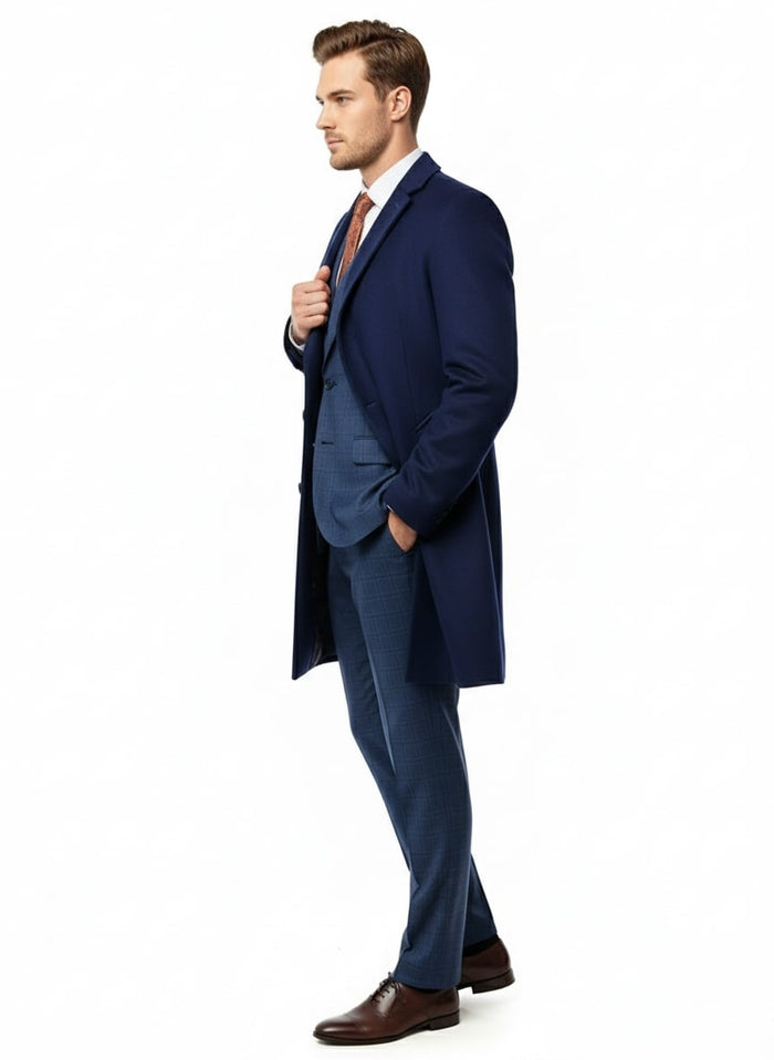 Mens Cobalt Blue Wool and Cashmere Car Coat Overcoat – Classic Winter Topcoat for Indigo Sapphire Color (light Navy Dark Royal) - Image 3
