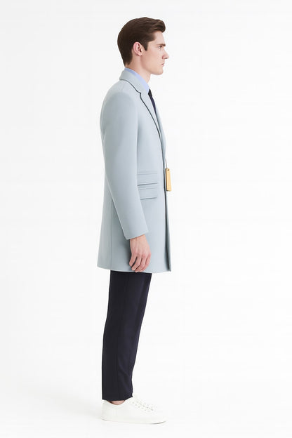 Mens Light Blue Wool Overcoat – Modern Long Coat with Classic Tailored Fit in Sky Blue - Image 3