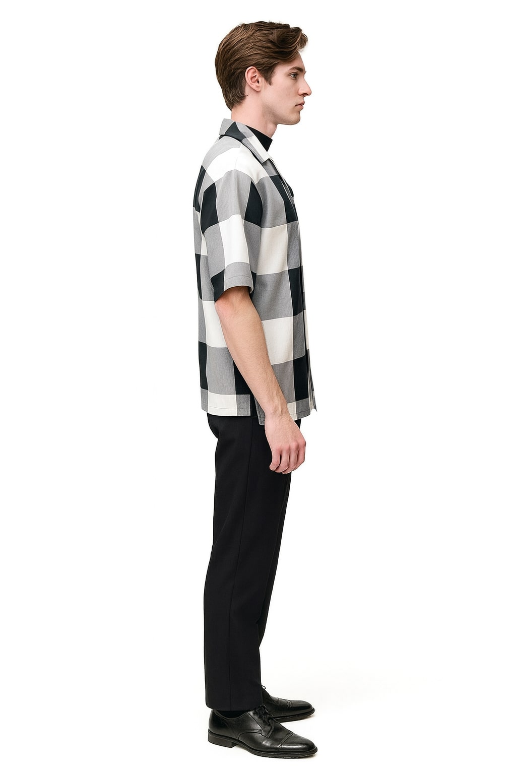 Mens Black and White Checkered Short Sleeve Shirt Set – Casual Two-Piece Summer Outfit - Image 2