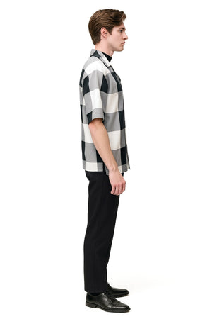 Mens Black and White Checkered Short Sleeve Shirt Set – Casual Two-Piece Summer Outfit - Image 2