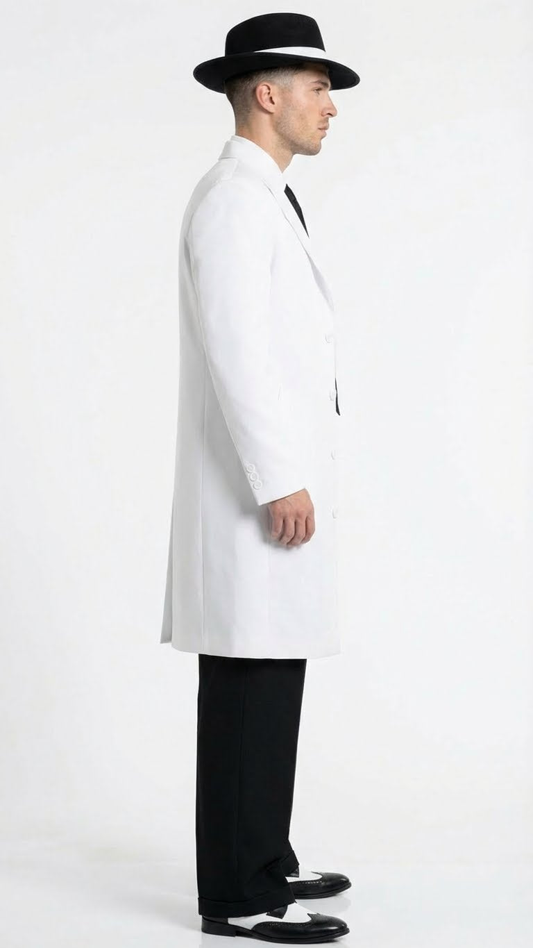 Men’s White Zoot Suit Gangster Style Outfit –  White Jacket + Vest + Pants + Shirt & Tie  Combo Package