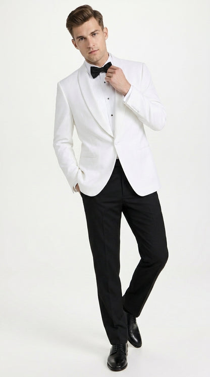 Snow White Dinner Jacket 100% Poly -  Blazer Jacket For Men Online1 Button Shawl Collar
