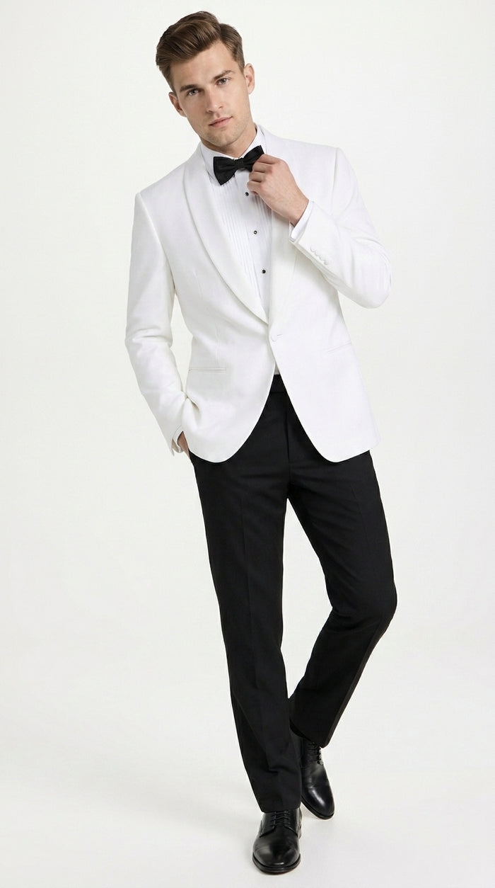 Snow White Dinner Jacket 100% Poly -  Blazer Jacket For Men Online1 Button Shawl Collar