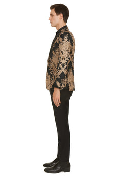 Mens Black and Rose Gold Floral Embroidered Blazer Suit Black Pants – Luxury Tuxedo Jacket for Weddings, Proms and Parties - Image 3