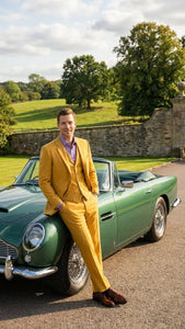 Men’s Mustard Yellow Three Piece Suit | 2 Button Notch Lapel Modern Fit in Gold Color - Church Suit