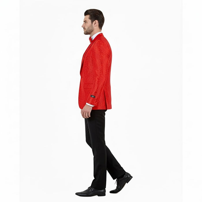 Big and Tall Mens Red Paisley Tuxedo Jacket – Satin Shawl Lapel Blazer with Bow Tie - Christmas Jacket - Image 2
