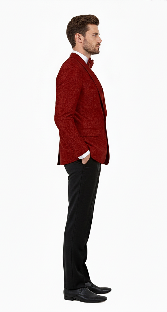 Big and Tall Men’s Burgundy Paisley Tuxedo Jacket – Satin Shawl Lapel Blazer with Bow Tie for Weddings, Proms, and Special Events - Image 3